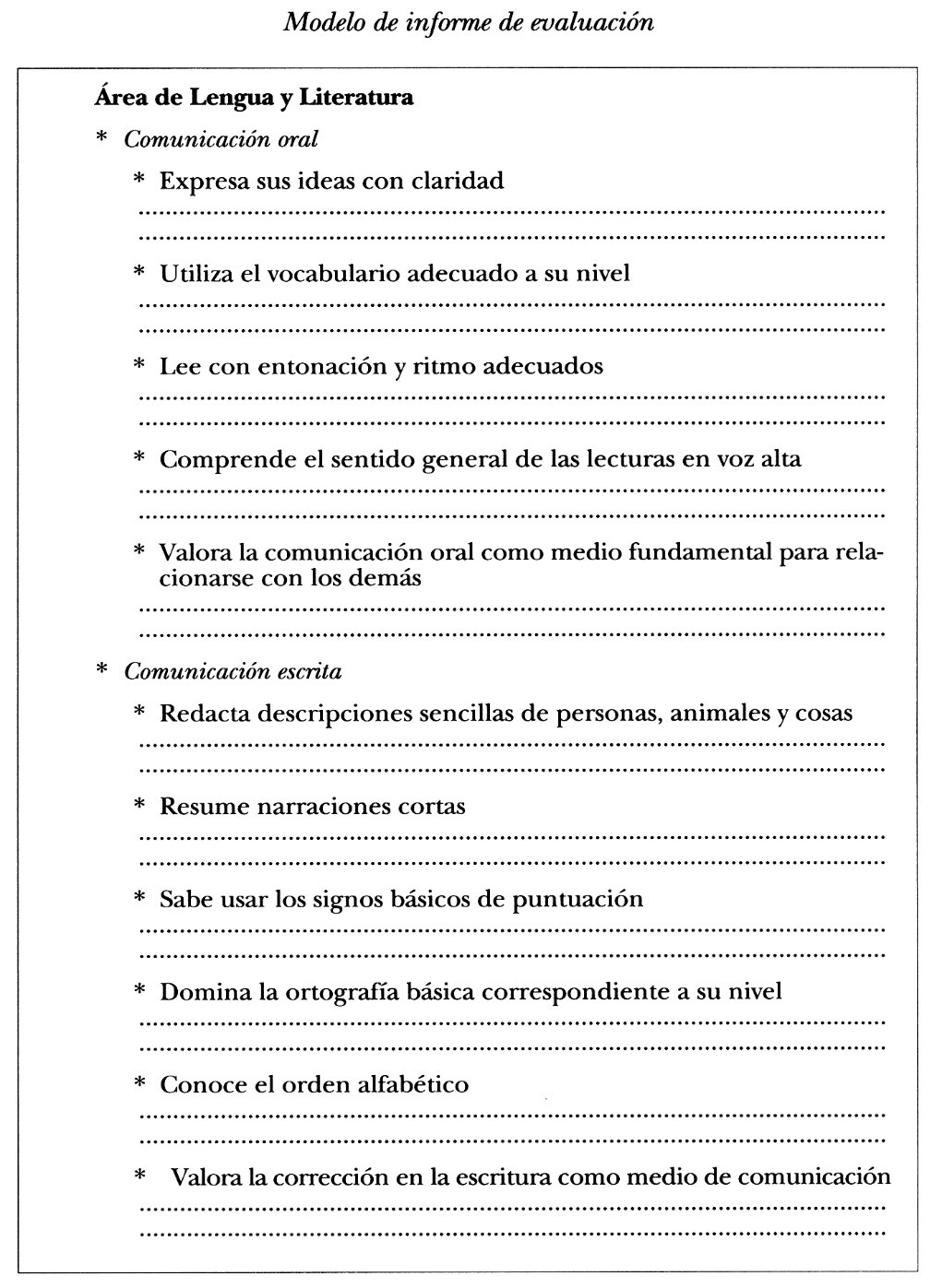 Informe modelo lengua y literatura
