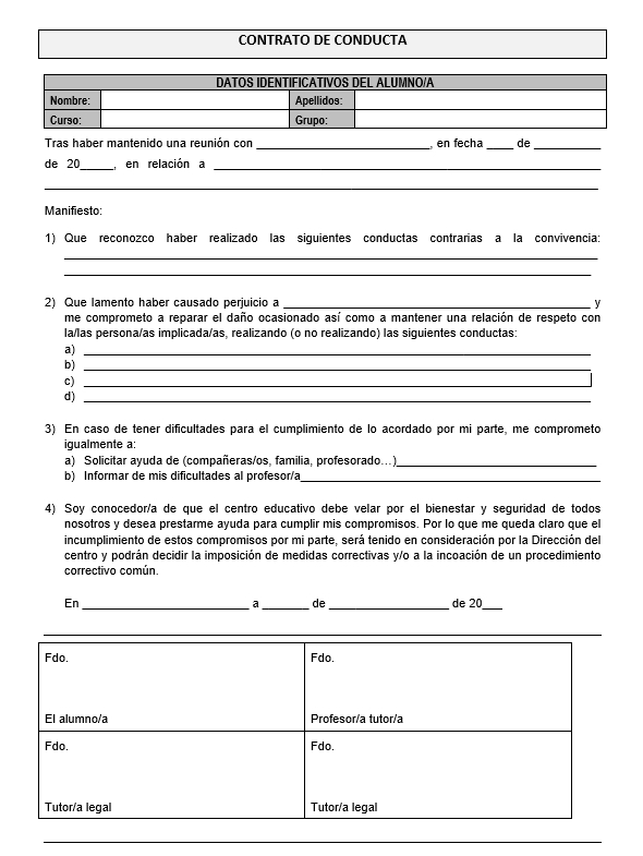 Modelo de contrato de conducta