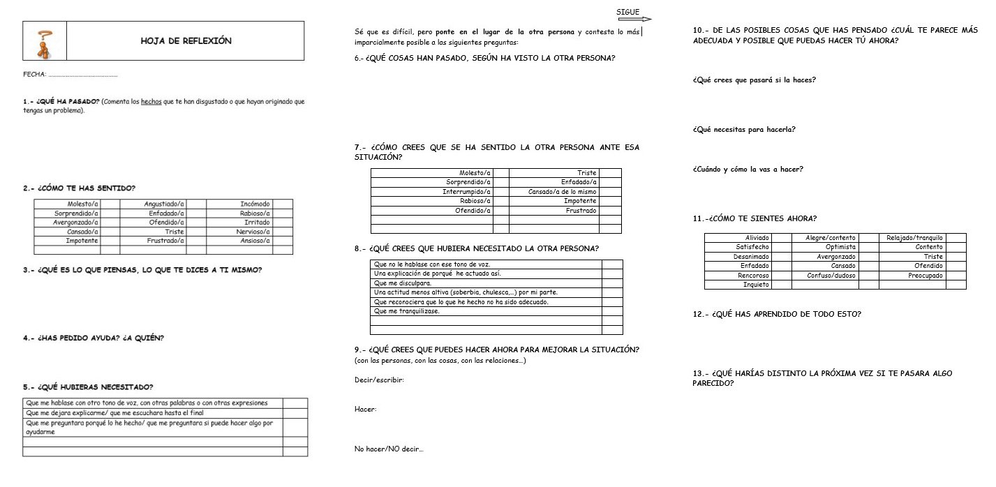 Hoja de reflexión del alumnado