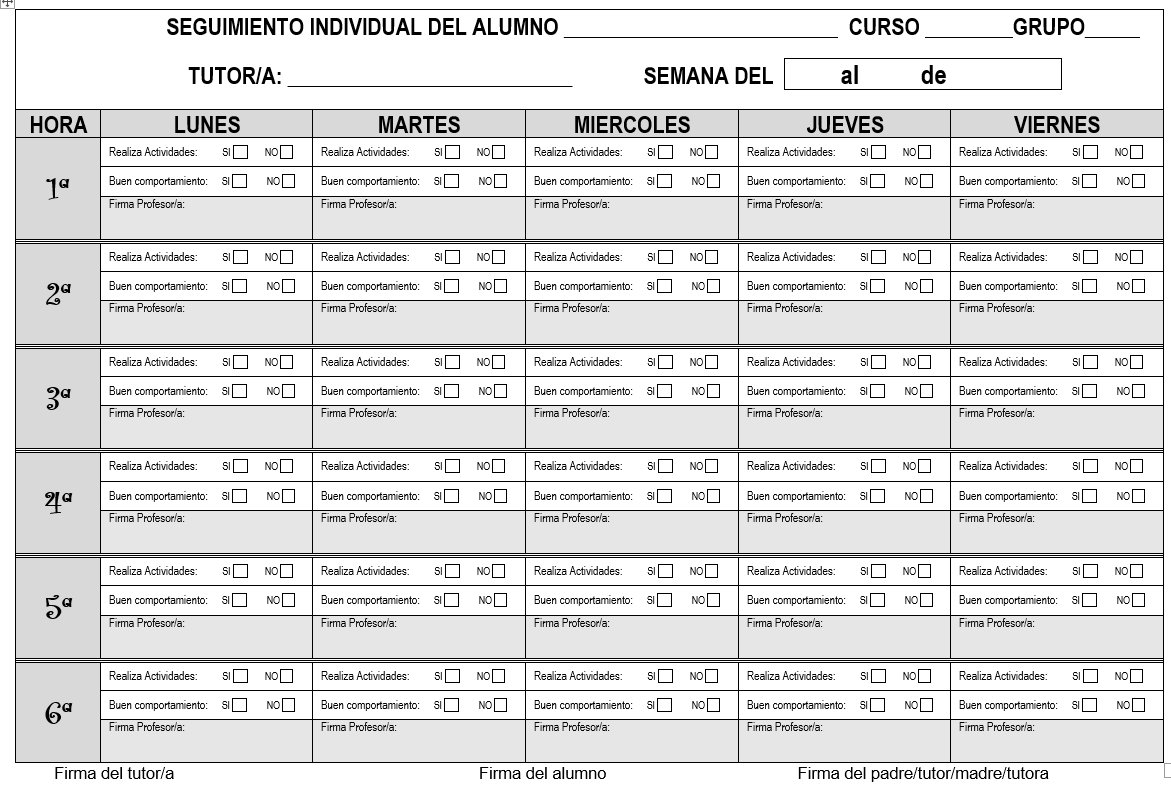 Hoja de seguimiento individual del alumno