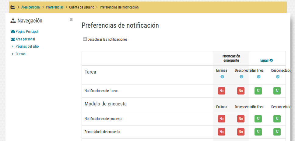 Cambiar preferencias