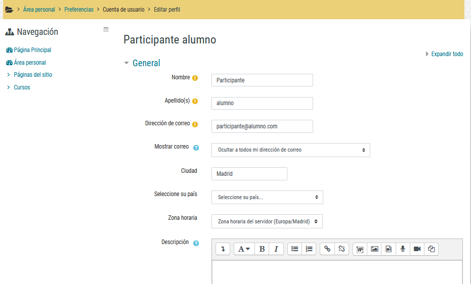 Cómo editar el perfil