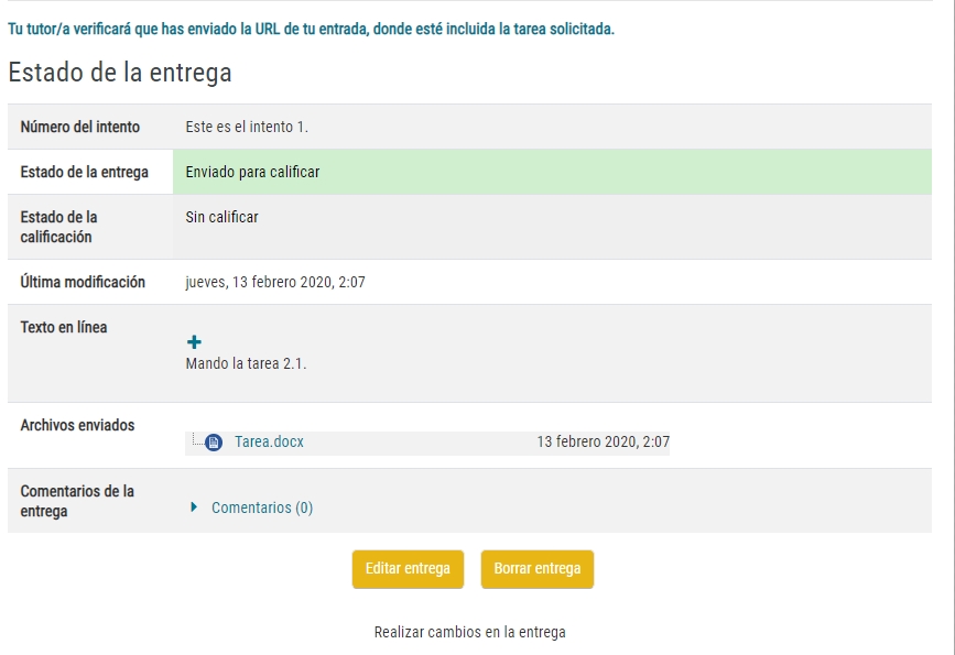 Estado de la entrega