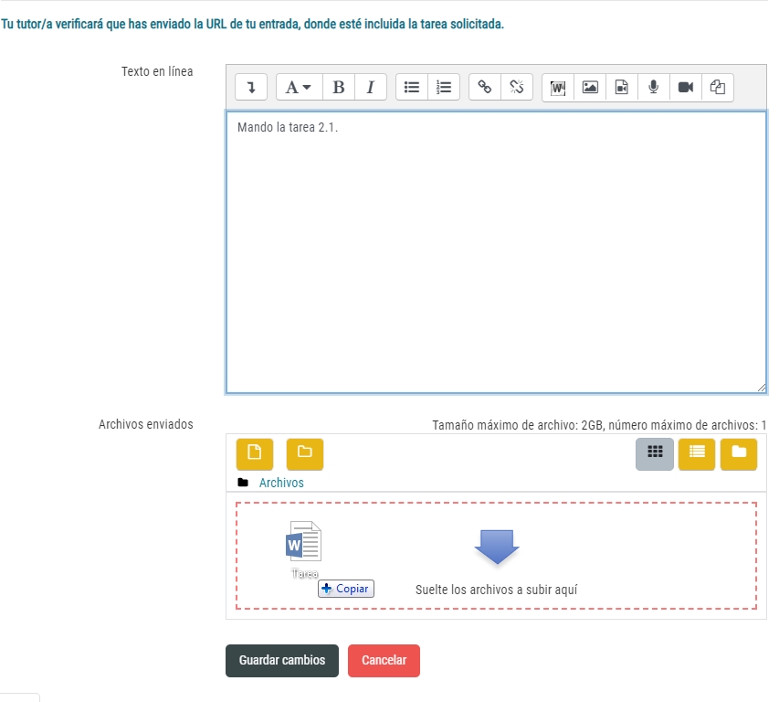 Adjuntar documentos en la tarea